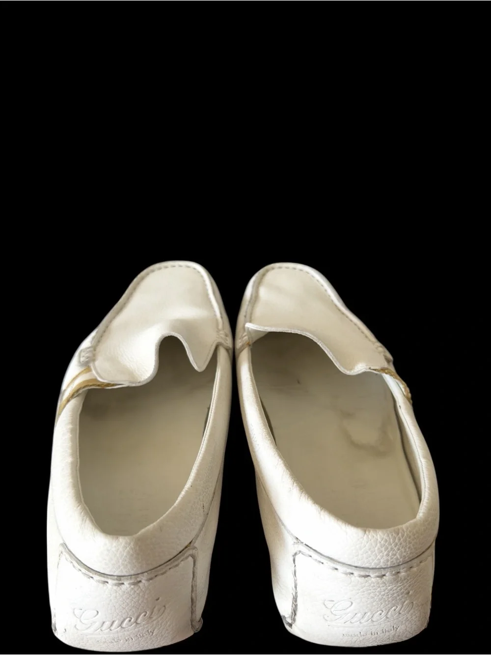 Vintage Gucci Men's White Leather Slip-On Loafers Sz 8.5 Quiet Luxury Summer